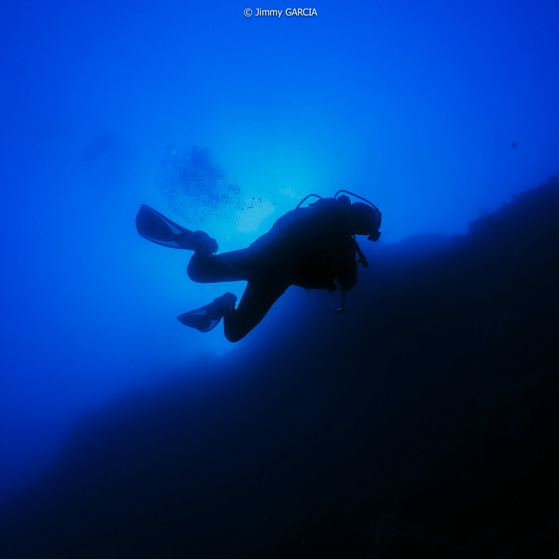 Image d'un plongeur en mer le long d'un tombant